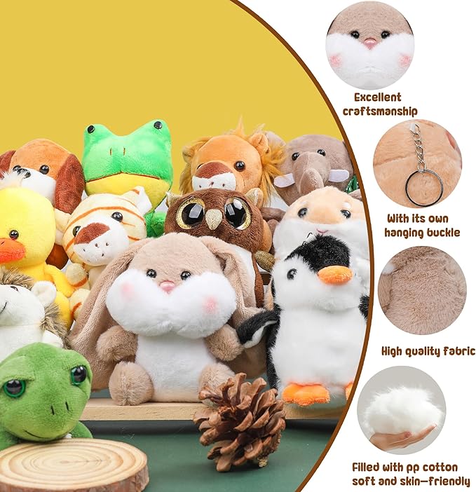 12PCS Safari Stuffed Animals - Jungle Stuffed Animals Toys Set Tiger Elephant Lion Squirrel Hedgehog Rabbit Forest Animals Gifts for Birthday Zoo Animal Party