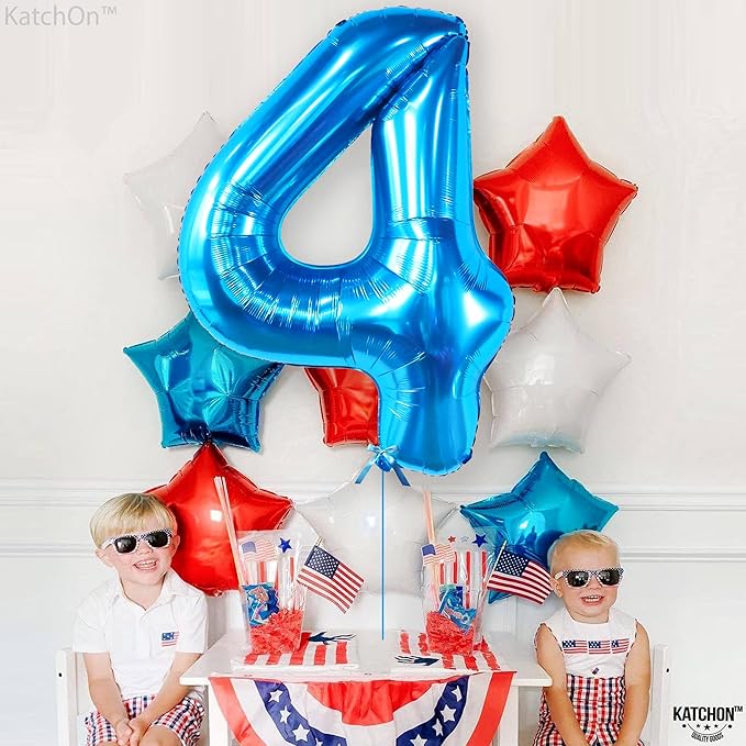 KatchOn, Big Blue Number 4 Balloons - 40 Inch | Blue 4th Birthday Balloons Boy, Fourth Birthday Balloon | 4th Birthday Decorations For Boys | 4 Year Old Balloon for Shark 4th birthday Decorations