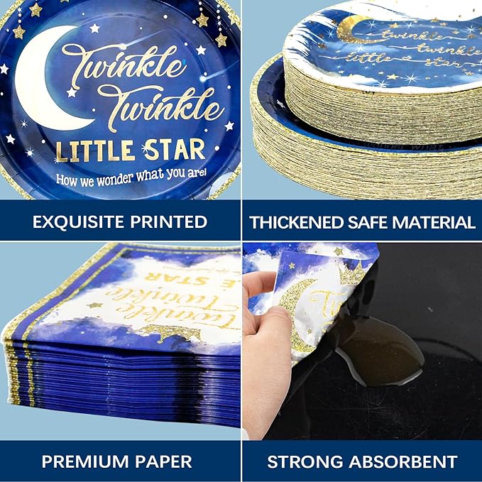 180PCS Twinkle Twinkle Little Star Party Supplies Serve 60,Little Star Paper Plates and Napkins Kit for Guests Gender Reveal Birthday Party Plates Baby Shower Decorations.