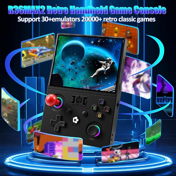 R36MAX2 Retro Gaming Console, 4.5 Inch 4K HD IPS Screen Retro Video Game Console, Handheld Game Console Preloaded 30+ Emulator Games, Linux System, Portable Video Console for Adult