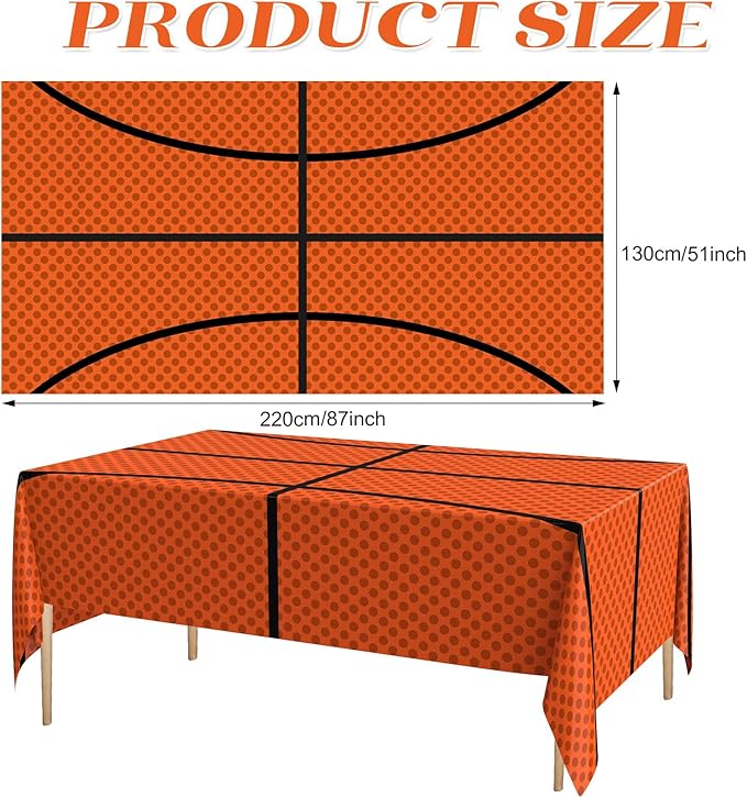 Oudain 6 Pcs Basketball Tablecloth 87 x 51 Inches Disposable Plastic Basketball Table Cover Rectangular Game Day Tablecloth Field for Birthday Decoration Sport Ball Themed Party Supplies