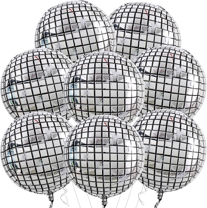 TONIFUL 8Pcs Large Disco 4D Giant Round Foil Balloon 22inch Big Mirror Metallic Mylar Sephere Balloons for Christmas New Year Birthday Ball Party Graduation Wedding Disco Decoration Supplies