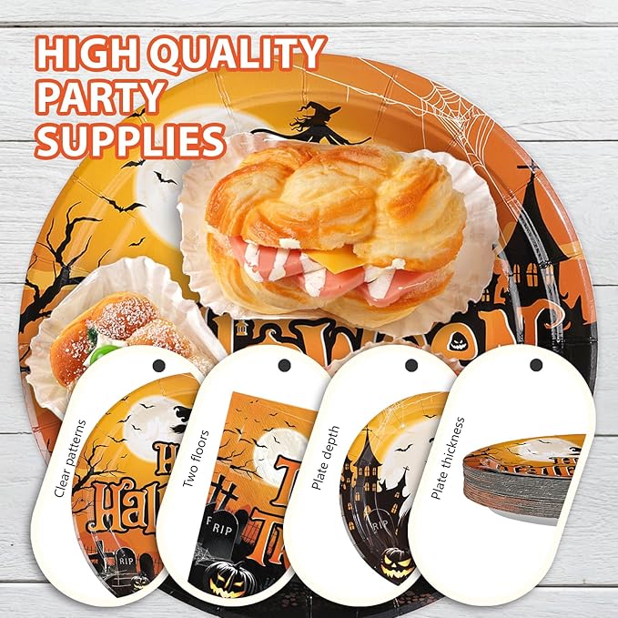 200PCS Halloween Party Supplies Set with Trick Treat Witch and Pumpkin Design Includes Disposable Halloween Plates Napkins and Forks for Spooky Party Decorations