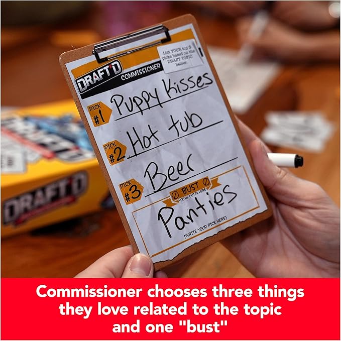 Spin Master Games, Draft’d, Competitive Drafting Party Game with Hilarious Prompts for College Nights, Football Watch Parties, Happy Hour Activity, Easter Gift, 3-5 Players, for Ages 14 & Up