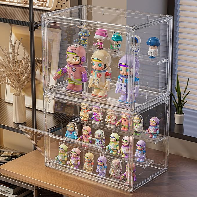 Clear Acrylic Display Case for Figures 4 Layer Adjustable Acrylic Boxes for Display Stackable Display Cabinets for Collectibles Action Figure Display Case for Shoe, Bread, Cosmetic, Handbag,1 Pack