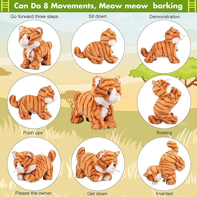 Pattern Yellow Plush Cat Stuffed Animal Interactive Cats Robot Barking Meow Kitten Touch Control, Electronic Pet Kitty Animated Toy Cats for Girl Baby
