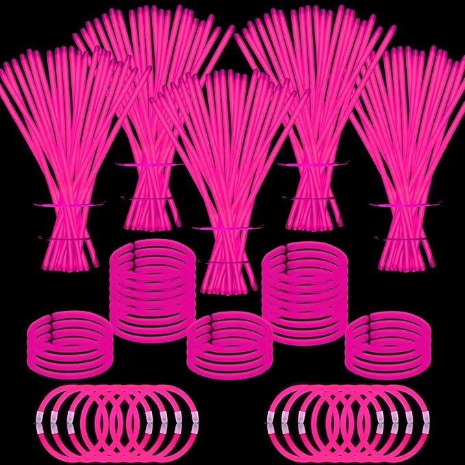 500 PCS Pink Glow Stick Bracelets Necklaces Bulk 8" Glowsticks with Connectors Glow in the Dark Party Supplies Light Up Neon Party Favor for Halloween Christmas Wedding Gender Reveal