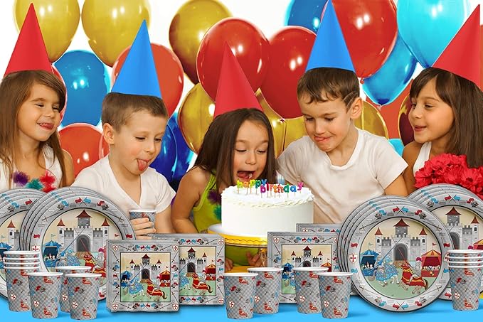Medieval Knight Castle Birthday Party Supplies Set Plates Napkins Cups Tableware Kit for 16