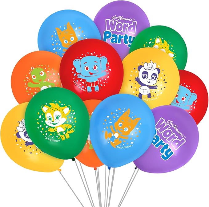 Treasures Gifted Officially Licensed Jim Henson’s Word Party Balloons - 24 Pack - 12" Word Party Birthday Balloons - Word Party Birthday Party Supplies - Latex Balloons for Word Party Birthday