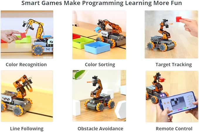 MasterPi 5DOF Robotic Arm for RaspberryPi 5 AI Vision Tracking Target Sorting Line Follow Open Source Programming Smart Robot Car Kit for Teen Adult STEM Educational Building Robot, with RPi 4B 8GB