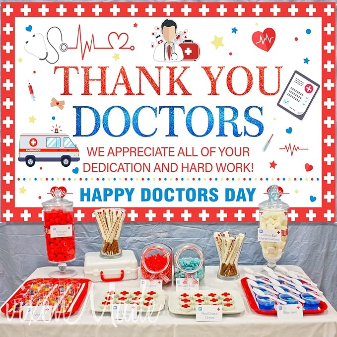 Thank You Doctors Banner Backdrop for National Doctors Day Decorations, Thank You Doctors Decorations, Doctors Day Banner Party Supplies