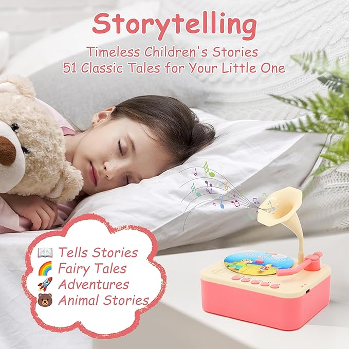 Kids Gramophone with 96 Learning Cards, Kids Story Toys and Toddler Music Player, Ages 3+