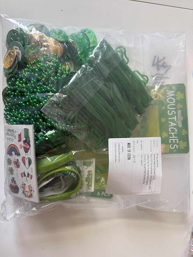 188Pcs St. Patrick's Day Accessories Party Favor Set, Necklaces, Shamrock Glasses, Mustaches, Bracelets, Badges, Tattoo Stickers, Coins for Irish Party Supplies