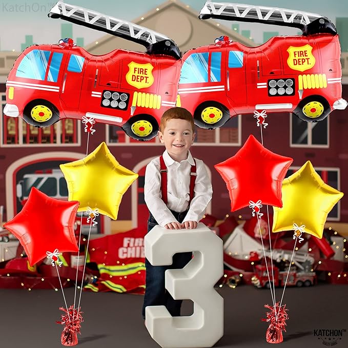 Katchon, Fire Truck Balloons for Birthday Set - Pack Of 6 | FireTruck Party Supplies | Firetruck Balloon For Birthday Decorations | Firefighter Balloons, Balloon for Fire Truck Decorations