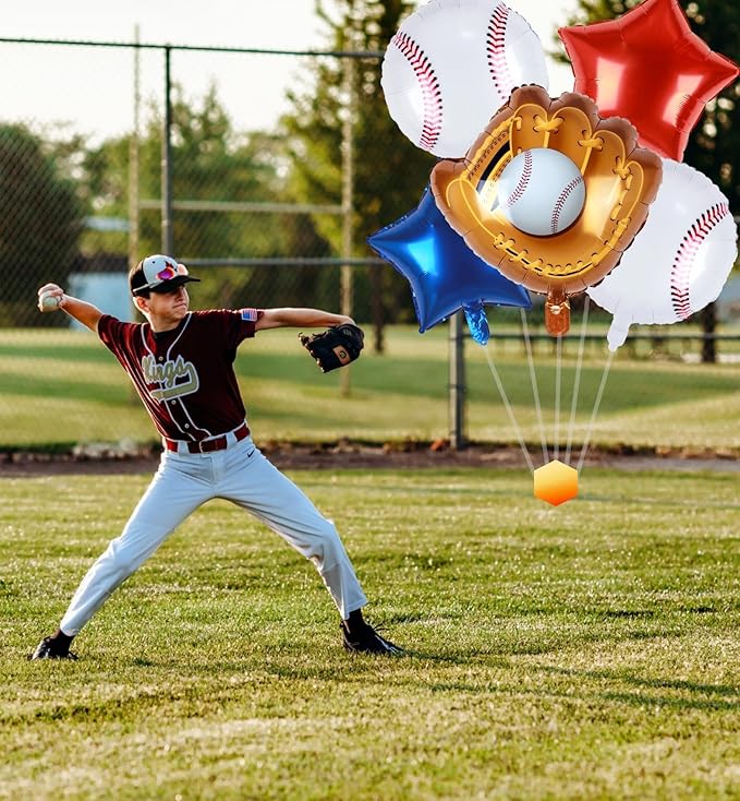 Baseball Balloons Baseball Party Decoration | Baseball Sports Theme Birthday Party Supplies Favors 20Inch Foil Mylar Navy Blue Red White Sports Balloon Arch Kits