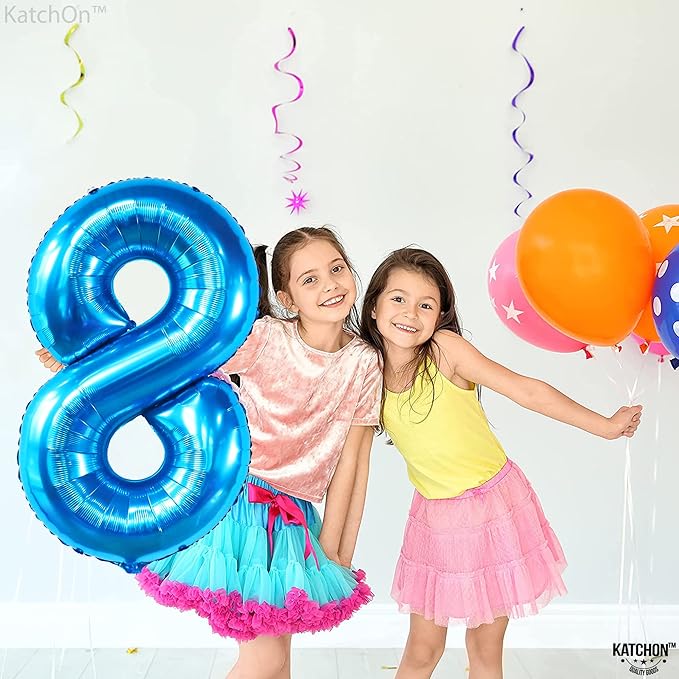 KatchOn, Giant Blue 8 Balloon - 40 Inch | Blue 8 Number Balloon| 8 Birthday Balloon, 8th Birthday Decorations | Number 8 Balloon Blue for Blue 8 Year Old Boy Birthday Decorations