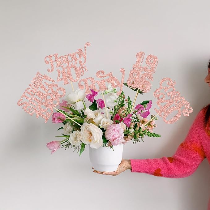 Gyufise 15Pcs Happy 40th Birthday Centerpiece Sticks Forty Straight Outta 1986 Table Flower Centerpieces Sticks Cheers to 40 Decorations for 40th Birthday Party Supplies Rose Gold