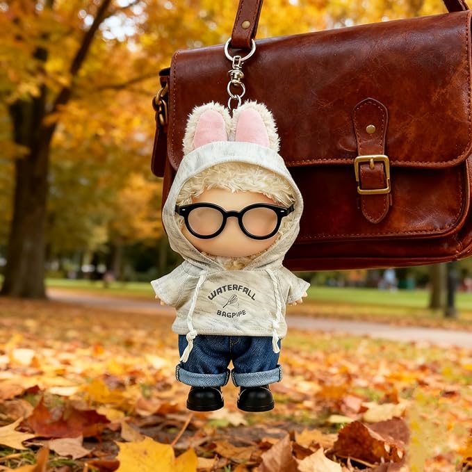 17cm Doll Clothes (NO Doll) – 4-Piece Set, Gray Sweatshirt + Pants + Shirt + Glasses + Shoes, Cute and Premium Dolls Outfit Accessories (Gray Sweatshirt)
