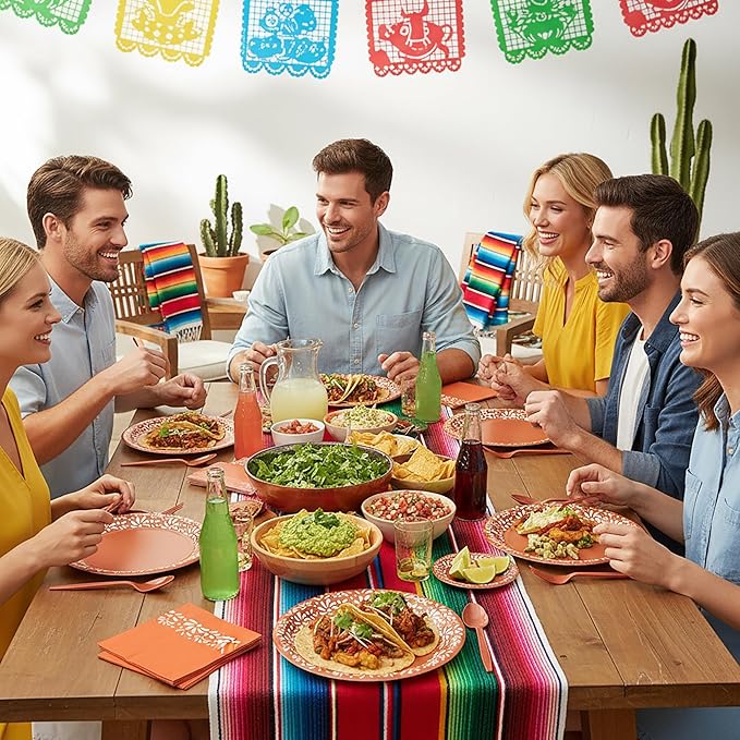 96Pcs Brown Platos De Barro Mexicanos Cielito Lindo Terracotta Clay Party Plates Supplies Tableware Decorations Disposable Paper Plates Napkins Forks for Birthday Baby Shower, Serves 24