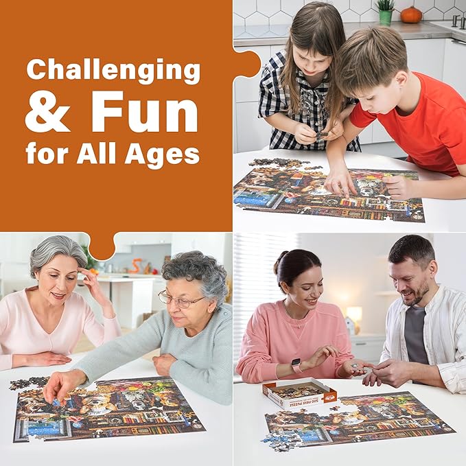BenBen Puzzles for Adults 500 Pieces, Dogs' Dinner Party, Dog Jigsaw Puzzle with Letters or Patterns on Back, Funny Animal Puzzle, Challenging Puzzles for Family Game Night, Home Décor