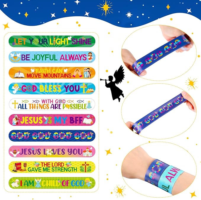 Frienda 40 Pcs Bible Verses Religious Christian Slap Bracelets for VBS Jesus Love You Wristbands Inspirational Motivational Nativity Slap Bracelet Sunday Supplies He Is Risen(Motivational)