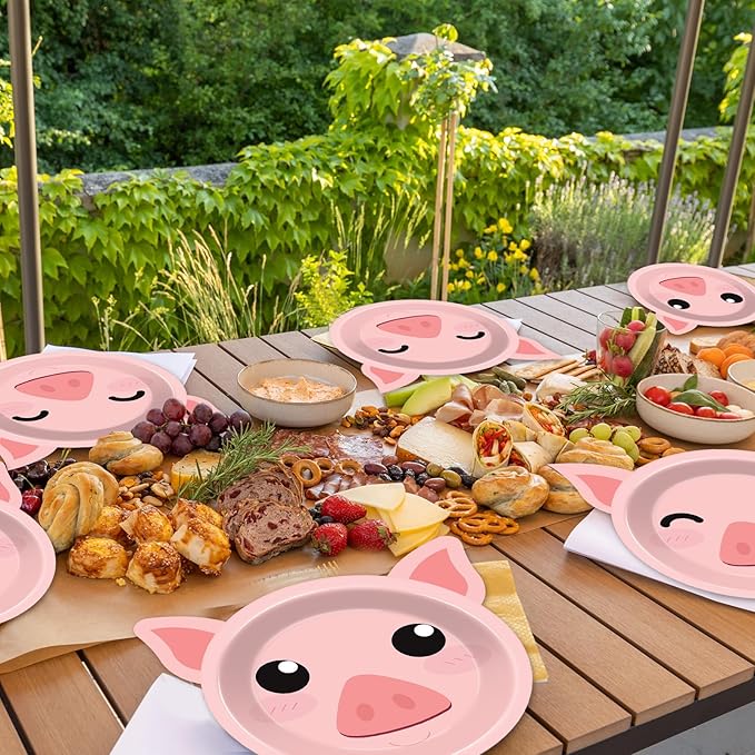 50 Count Pig Paper Plates Pig Shaped Disposable Plates Baby Shower Party Plates Pink Theme Party Dinnerware Farm House Barnyard Plates for Gender Reveal Boy Girl Baby Shower Birthday Party Decorations