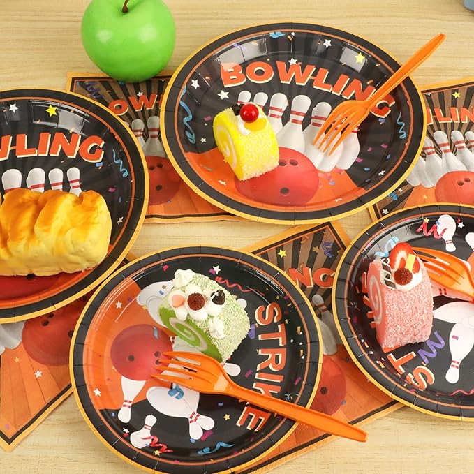96 Pcs Bowling Party Supplies Paper Plates Napkins Tableware Set Bowling Party Birthday Decorations Favors for Boy or Girl Serves 24
