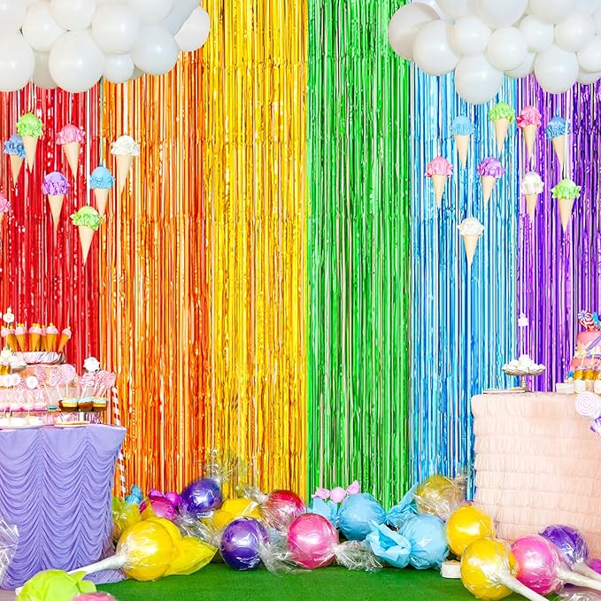 Rainbow Metallic Tinsel Foil Fringe Curtains Backdrop 2Pack 3.3x8.3Ft Party Streamers for Birthday Party Decorations Halloween Christmas Decors Foil Curtain Backdrop for Bachelorette Bridal Party