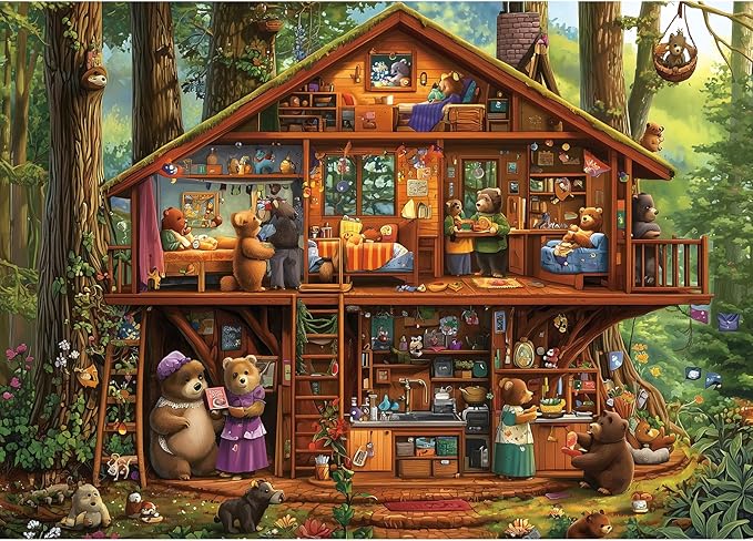 Blueforest 1000 Piece Jigsaw Puzzle - Large Forest Treehouse Bear Family Art Puzzle | Challenging Fun for Adults Home Decor (27.5 x 19.7 Inches)
