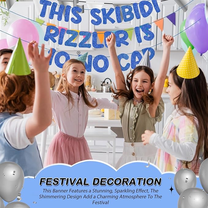 Fulmoon Pre Strung This Skibidi Rizzler Is 10 No Cap Glitter Banner 10th Birthday Party Decorations, Funny Birthday Sign, Party Supplies, Ideas, Gifts(Dark Blue)