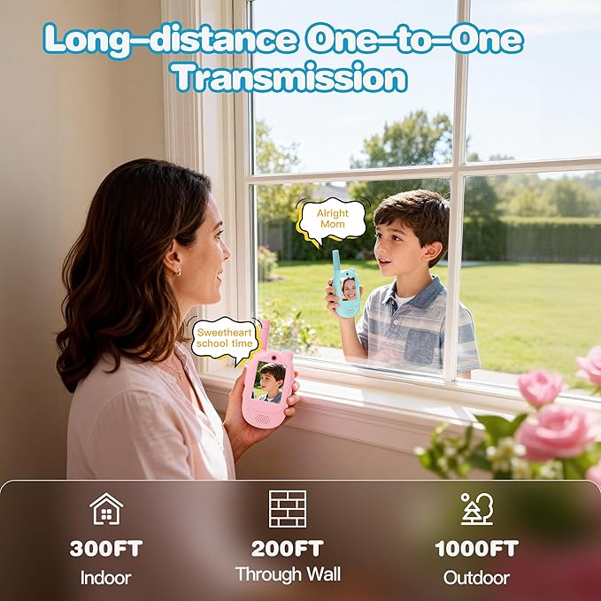 Video Walkie Talkies for Kids, Blue/Pink 2 Pack 1000 mAh Rechargeable Long Range Video walkie talkies, 3 Wearing Options Indoor Outdoor Toys for Family Games, Outside, Gifts for Boys Girls Ages 3-12