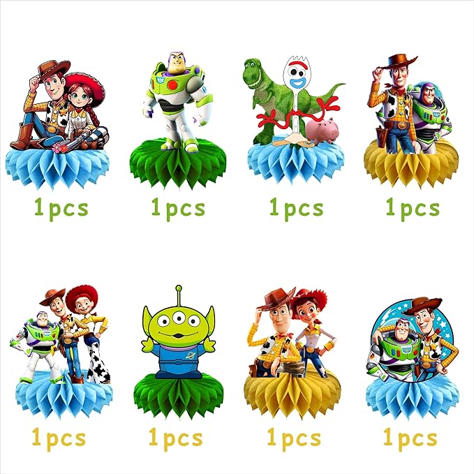 8Pcs Cartoon For Toy Inspired Story Honeycomb Table Centerpiece,Birthday Party Supplies Table Decorations for Party Decorations.