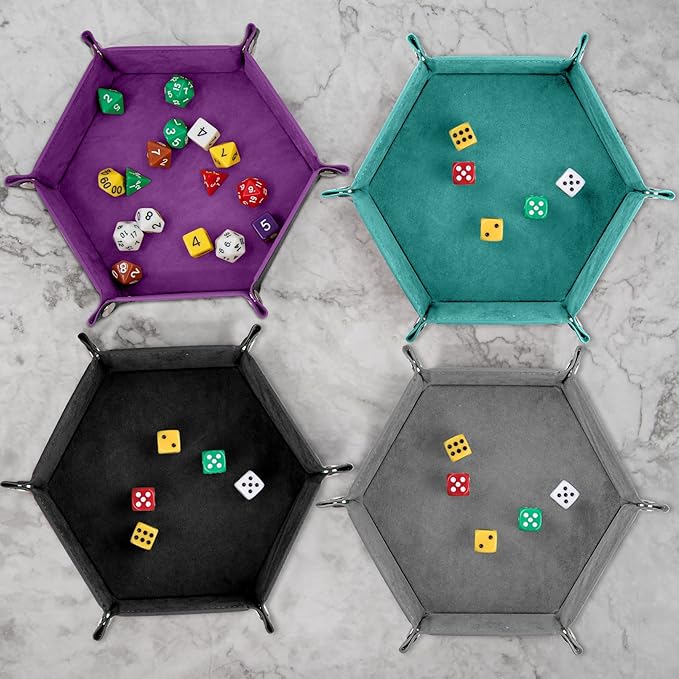 SIQUK 6 Pieces Dice Tray Hexagon Dice Rolling Holder Folding PU Leather Dice Trays for Dice Games Like RPG, DND and Other Table Games(Violet, Black, Cyan, Blue, Gray, Dark Green)