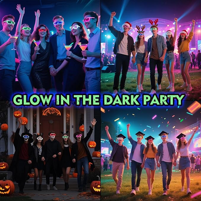 28 Packs LED Glasses 5 neon color 3 Light Modes Glow Sticks Light Up Glasses,Glow In The Dark Party Supplies Favors for Kids Adults Flashing toy fit Valentine's Day Easter Christmas Halloween Birthday