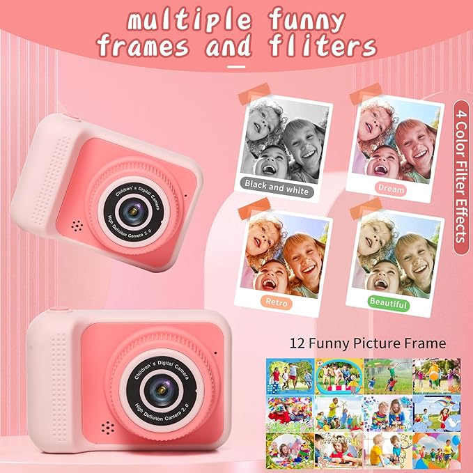Kids Camera Toys, for Boys and Girls,JUVNAWEZ Digital Camera for Kids, Toddler Camera Christmas Birthday Toy Gifts for Kids Age 3 4 5 6 7 8 9 10 with 32GB SD Card, Video Recorder 1080P HD (Pink)