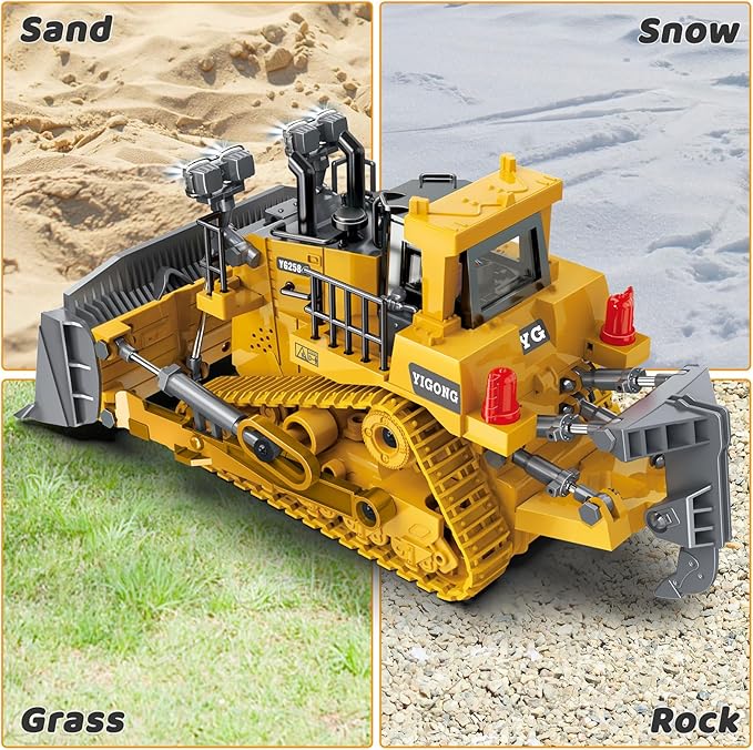 Rc Bulldozer Toys - Remote Control Bulldozer Construction Vehicles Trucks for Boys Kids Age 7 8-12 - Metal Remote Control Electric Tractor Loader Toys with Light and Sound - Birthday Gift