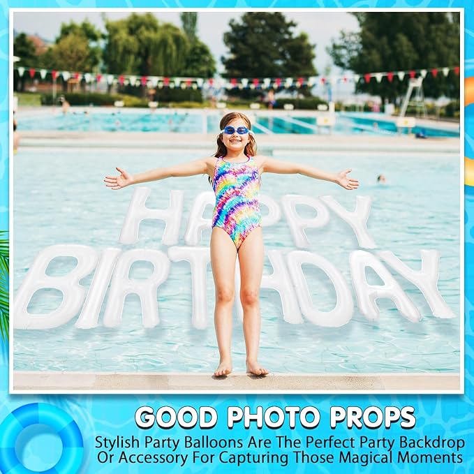 Shappy 20'' Happy Birthday Pool Large Floating Letter Balloons with Adhesive Dots Inflatable Pool Decorations for Summer Birthday Party