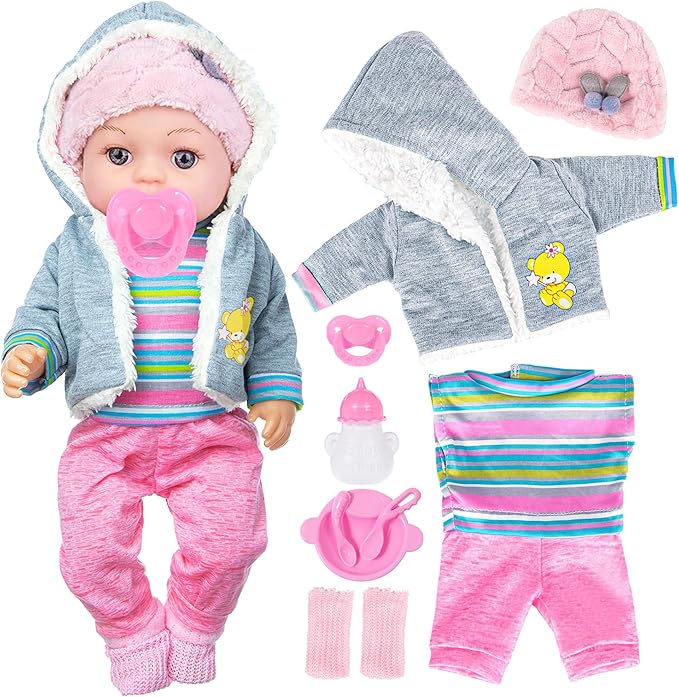 12 Inch Realistic Baby Doll with Outfits & Feeding Accessories - Lifelike Baby Doll with Pacifier, Bottle & Feeding Set, Ideal Gift for Toddler Girls Age 3+