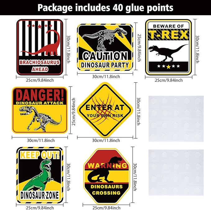 Blulu 9 Pcs Dinosaur Birthday Decoration Jurassic Paper Signs Jurassic Theme Decor Party Favors Beware of Dinosaur Crossing Sign Wall Poster for Kids Birthday Halloween Props