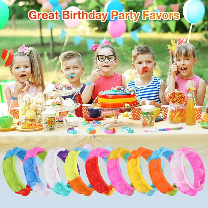 90 Pcs Kids Party Favors Pop Fidget Toys Bulk Its Fidget Bracelet It Birthday Party Favors for Kids Goodie Bags Stuffers Classroom Prizes Bubble Poppers Toddlers Toy for Students Girls Boys Cheap