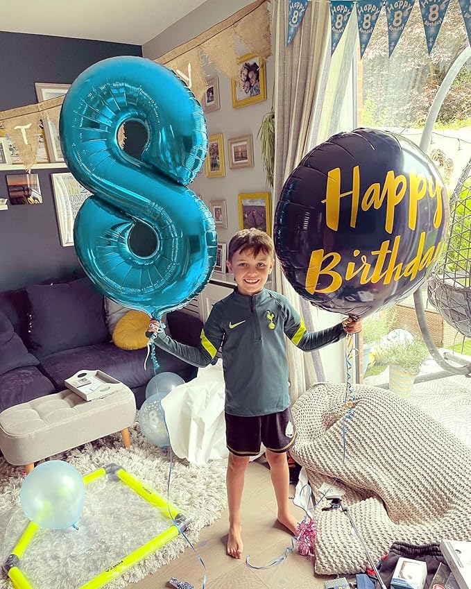 8 Balloon, Blue Number Balloons 40 Inch, 8th Birthday Decorations for Boys Girls, Blue Birthday Balloons Party Supplies, Number 8 Balloon