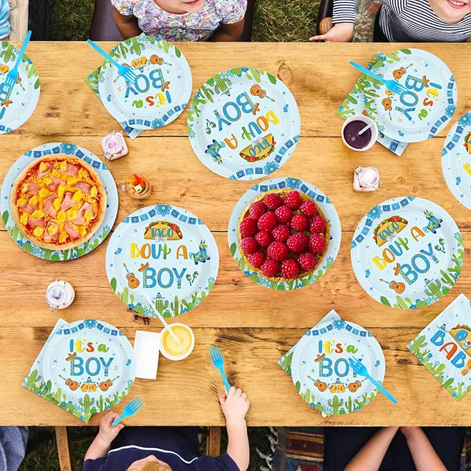 96Pcs Mexican Baby Shower Decorations Taco Bout A Boy Plates and Napkins Mexico Fiesta 1st Birthday Decoration Favor for Boys Mexican Taco Cinco de Mayo Gender Reveal Party Supplies Serves 24