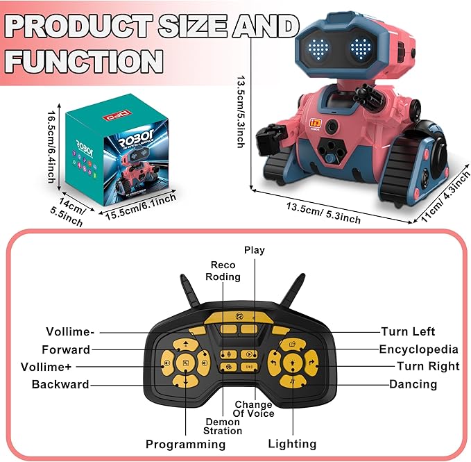 Robot Toys for Boys Girls, Rechargeable RC Robot with GestureSensing,Auto-Demonstration, Fun Gift for Kids(Pink)