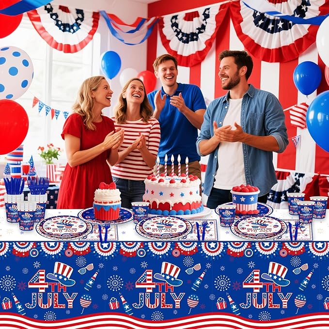 3-Pack Independence Day Party Tablecloths - 4th of July Festival Decorations - Disposable Table Covers - 54x108 Inches