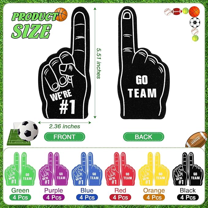 Aoriher 120 Pcs Sport Balls Party Favors Set Serve 24, Basketball Football Soccer Goodie Foam Finger Mini Stress Ball Slap Bracelet Charm Bracelet Stamp for Kids Party Supplies