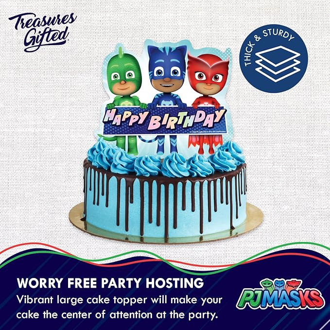 Treasures Gifted Officially Licensed PJ Masks Cake Topper - PJ Masks Birthday Party Supplies - PJ Masks Cake Decorations - PJ Mask Party Decorations - PJ Masks Birthday Decorations