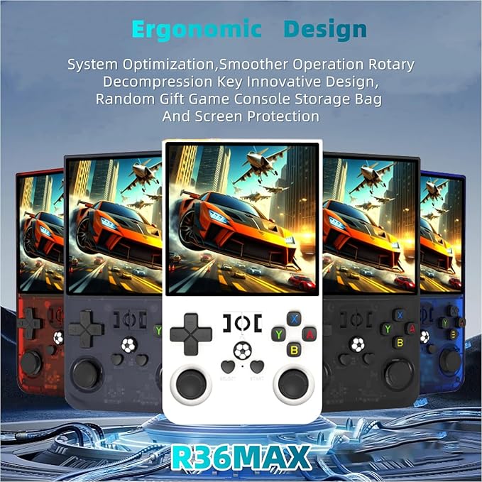 R36MAX Retro Gaming Console, 4-inch HD IPS Screen Handheld Game Consoles with 4000mAh Battery, Linux System Handheld Emulator Console with 30+ Emulators and Built-in 128G TF Card (Blue)