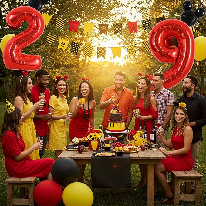 Vuzvuv 40 Inch Mouse Number Balloon No.2, Black Mouse Head Balloon and Red Giant Giant Number Two Balloon for Birthday, Mouse Theme Party Supplies, Baby Shower,Anniversary Decoration