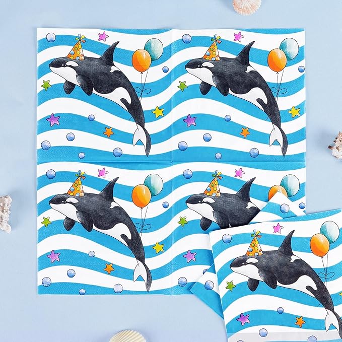 WERNNSAI Orca Party Plates and Napkins - 48 PCS Orca Birthday Party Supplies for Kids Blue Ocean Under the Sea Party Decorations Baby Shower Dinner Dessert Tableware Set Serves 16 Guests
