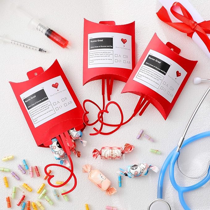 24 Pcs Nurse Graduation Gifts Bag Nurse Week Decorations Creative Craft Blood Bag for Medical Rn Grad Theme Party Doctor Birthday Party Supplies